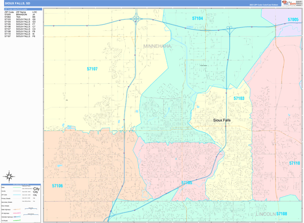 Sioux Falls City Digital Map Color Cast Style